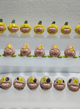 一卌猪猪系列手工陶瓷摆件鹌鹑蛋水蜜桃南瓜一物一拍专拍