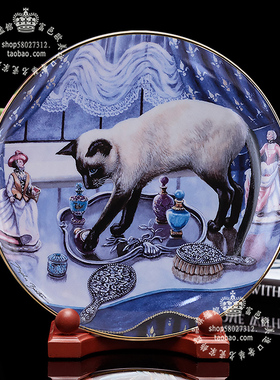 富贵猫咪装饰陶瓷挂盘欧式坐盘