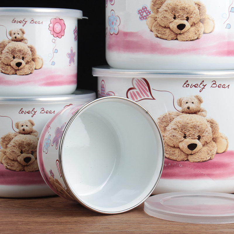 10-18cm套装搪瓷碗卡通带盖盆保鲜碗洗手盆拌馅和面盆保鲜盒冷藏,淘宝优惠券,粉丝福利购,淘宝优惠卷