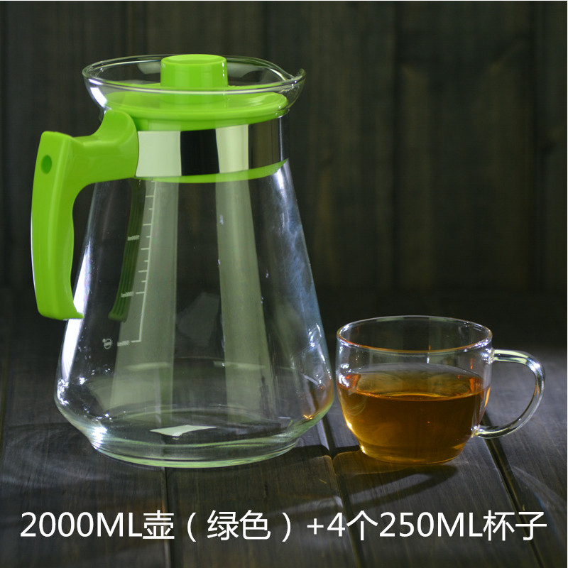 雅风玻璃冷水壶凉水杯大容量家用套装透明耐热凉水壶果汁壶绿色 - 图3
