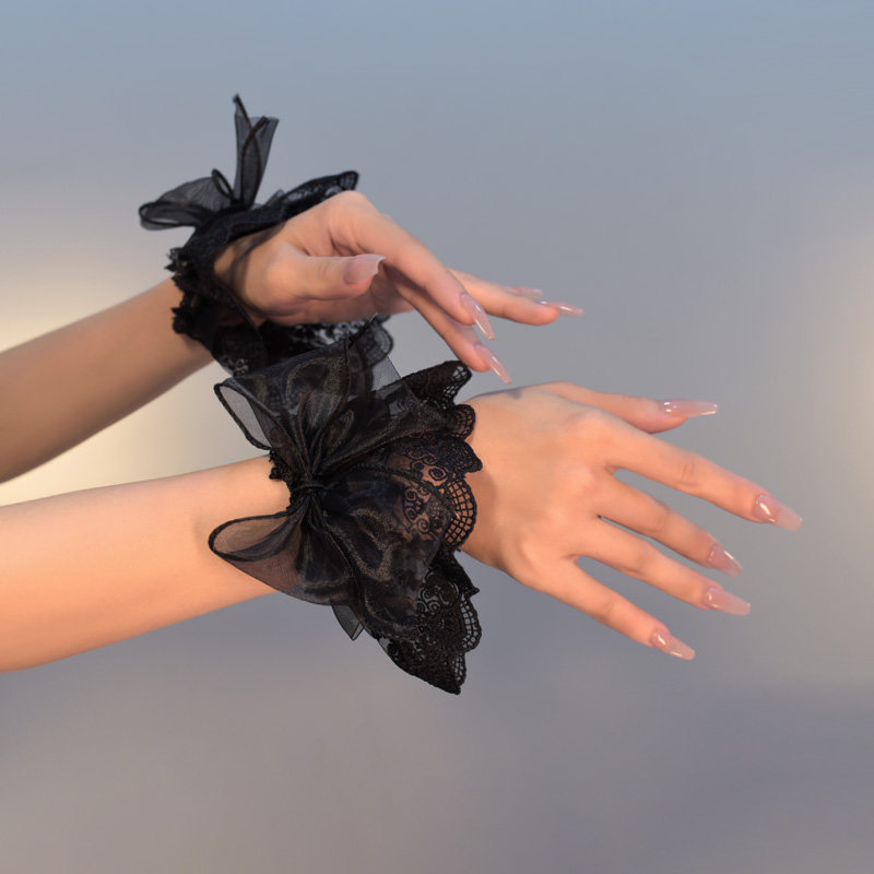 Lolita暗黑洛丽塔蝴蝶结蕾丝手套护腕配饰搭配手部装饰黑色袖套,淘宝优惠券,粉丝福利购,淘宝优惠卷