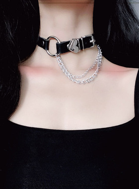 lolita哥特风蒸汽桃心锁骨链条