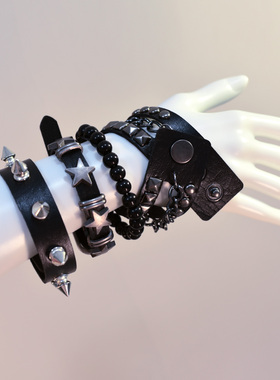 原宿Lolita赛博朋克手串皮手腕套亚比珠子手环护腕配饰亚文化饰品