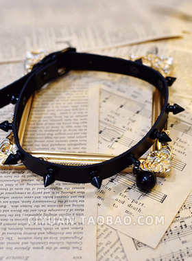 铆钉黑铃铛细项圈choker颈带