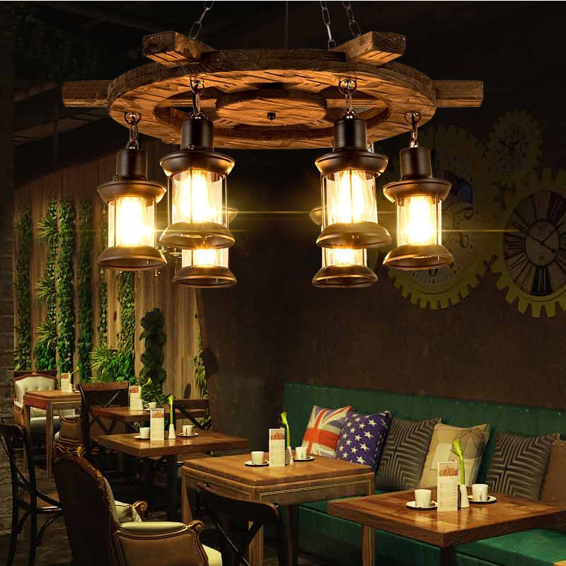 美式复古酒吧茶室咖啡侘寂田园民宿餐厅过道实木创意吊灯工厂直销-图0