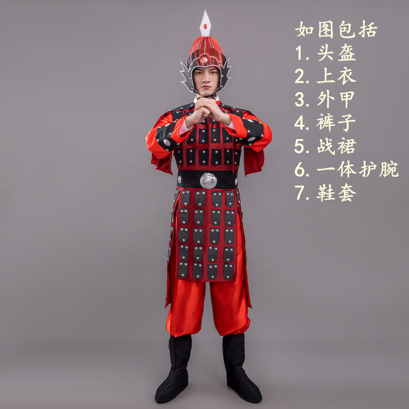 秦汉古代成人戏剧盔甲服装演出服男女将军古装铠甲士兵表演服套装-图1