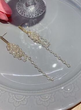 超仙白色水晶流苏耳钉
