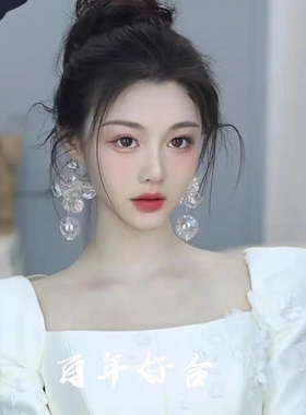 透明花朵水球耳环女小众法式耳饰