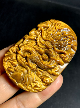 天然虎睛石龙牌吊坠毛衣链