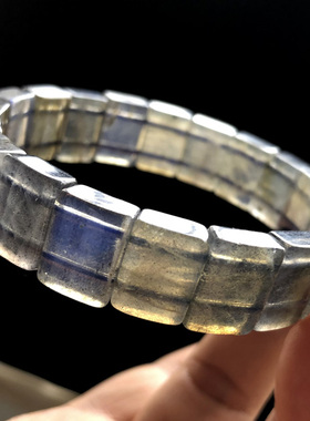 千蕊天然拉长石手排 钠长石手排 蓝光黄光月光石晶体清透光眼好