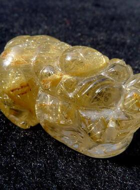 天然貔貅闪亮金发晶吊坠