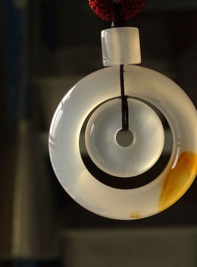 玛瑙平安扣子母扣吊坠复古项链