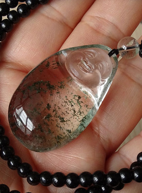 千蕊幽灵墨绿满天星笑佛实物项链