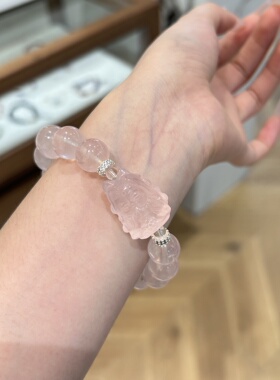天然马达加斯加粉水晶莫粉手链女马粉简约素圈招财招桃花手串礼物