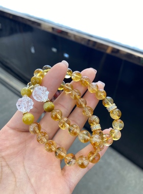 天然黄塔晶手链女款白水晶吞金兽手串简约送人新中式本命年礼物