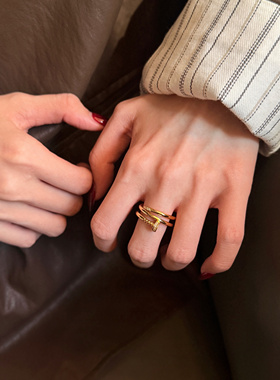 水贝黄金足金999点钻莫桑镶嵌钉子戒指5D工艺三圈女款小克重百搭