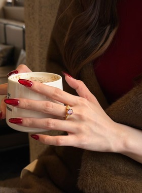 水贝黄金星芒鸽子蛋戒指女足金999轻奢小众钻戒紫色高级感送礼