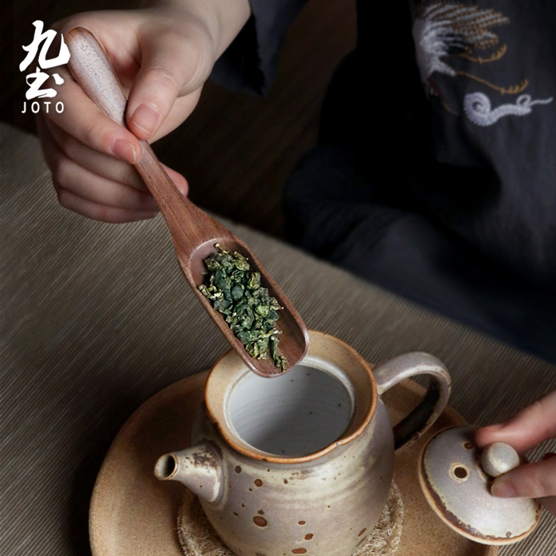 九土日式手工黑胡桃木茶勺茶铲功夫茶具配件木制复古咖啡豆勺家用 - 图3