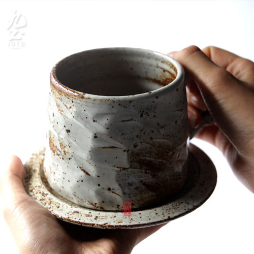 九土粗陶咖啡杯碟套装组手工日式复古咖啡杯艺术杯陶瓷手冲咖啡杯 - 图2
