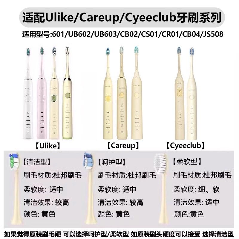 Ulike电动牙刷头cyeeclub/Careup适配替换头成人UB602/603/CB02 - 图1