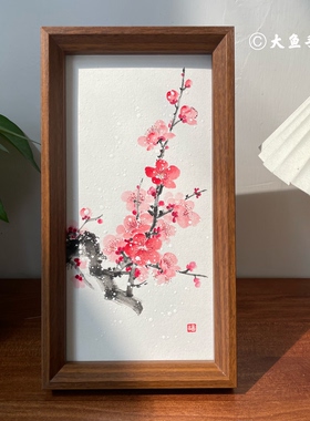 梅兰竹菊纯手绘国画摆台竹子兰花梅花菊花桌面摆件乔迁伴手礼物