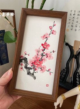 100%纯手绘梅花摆台国画