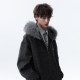 American trendy striped fur collar zipper cardigan sweatshirt for men