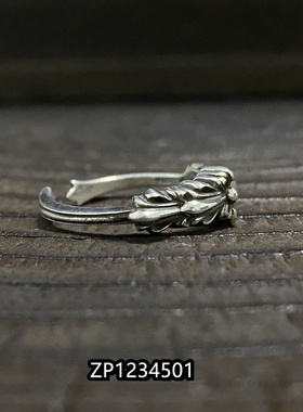 情侣款925银窄版开口十字花戒指