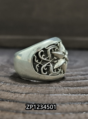 925纯银手工六芒星宽版戒指