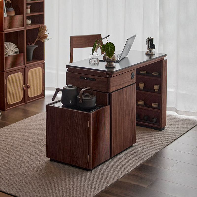 实木旋转茶桌茶台烧水下水黑胡桃木榻榻米茶室可伸缩阳台茶水柜,淘宝优惠券,粉丝福利购,淘宝优惠卷