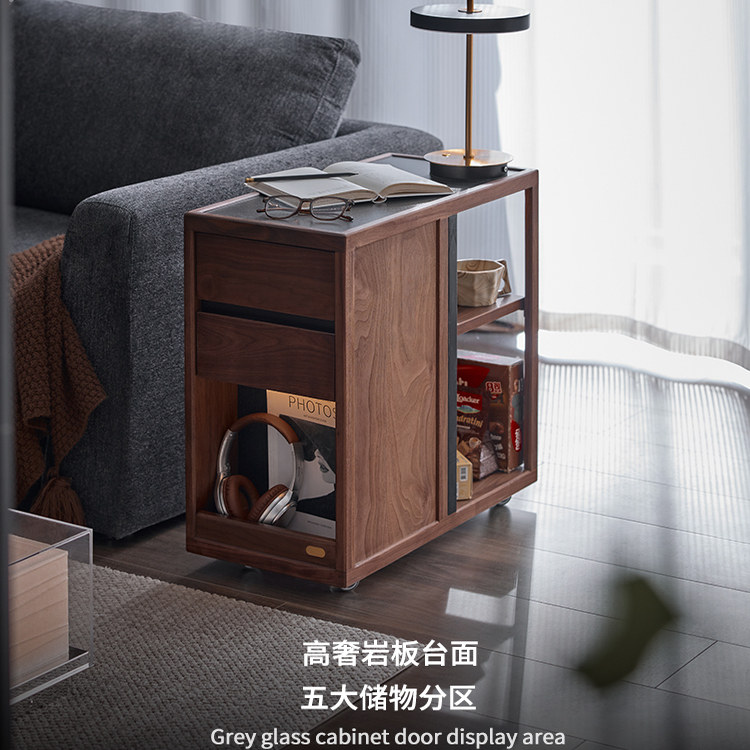 色格实木可移动边几黑胡桃木客厅沙发窄边柜家用小推车多功能茶几,淘宝优惠券,粉丝福利购,淘宝优惠卷