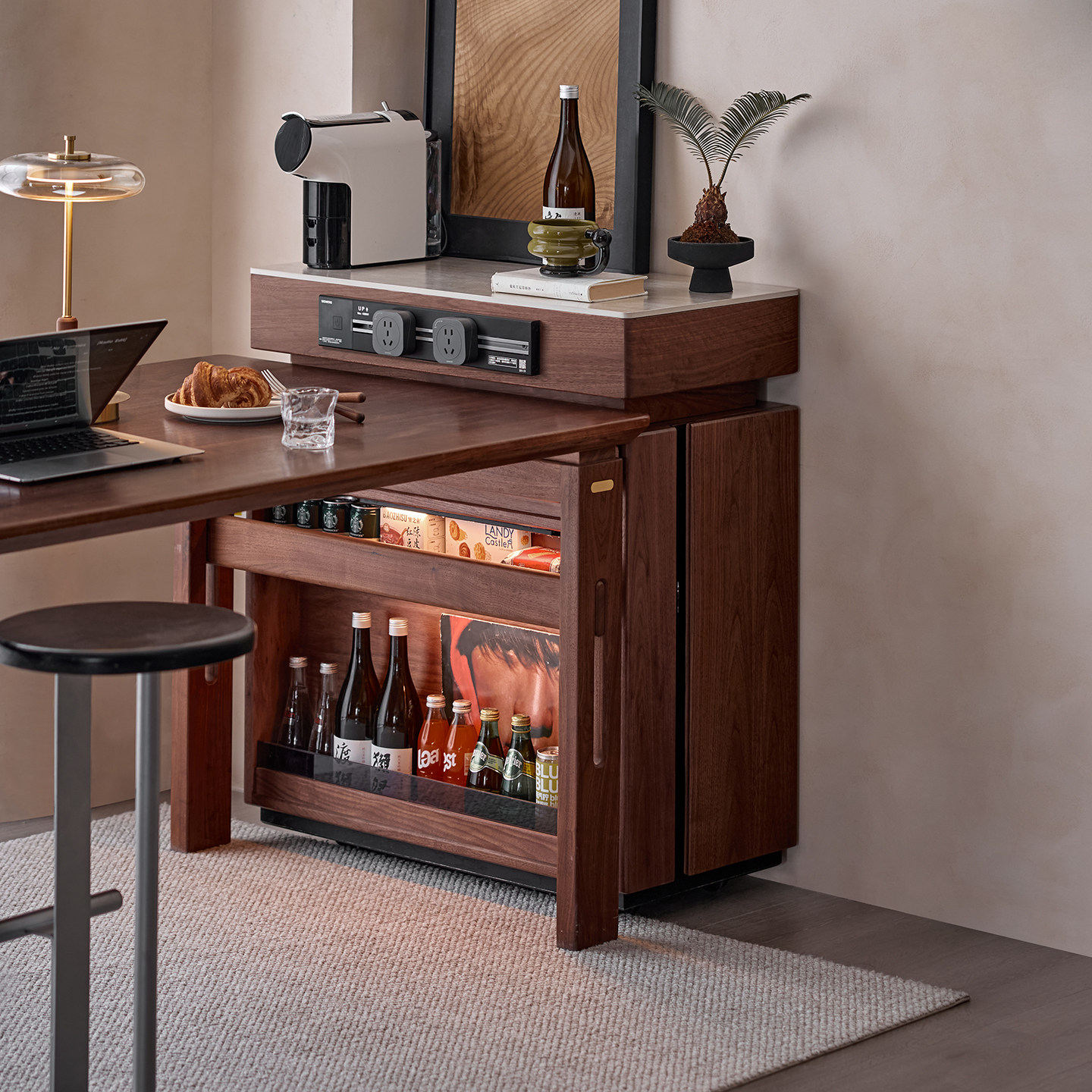 色格实木窄岛台黑胡桃木餐厅客厅酒柜吧台多功能小型家用餐边柜,淘宝优惠券,粉丝福利购,淘宝优惠卷