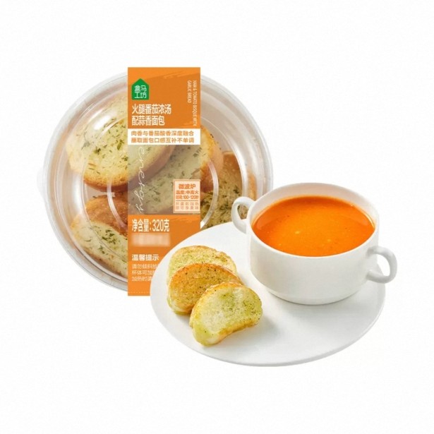 盒马工坊 奶油蘑菇浓汤 火腿番茄浓汤 青麦仁玉米浓汤配蒜香面包