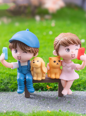 微景观简约现代创意自拍情侣男孩女孩公仔 DIY装饰品迷你桌面摆件