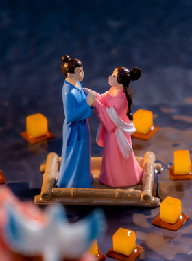 微景观简约现代创意七夕节牛郎织女情侣 DIY装饰品迷你桌面小摆件