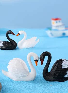 微景观简约现代树脂工艺品可爱卡通动物2对黑白天鹅盆栽饰品摆件