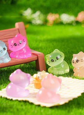 微景观创意树脂工艺品新品夜光歪头小猫咪园艺造景 DIY装饰品摆件