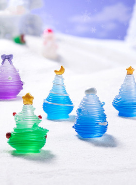 微景观简约现代创意夜光拉丝圣诞树雪地造景 DIY装饰品迷你小摆件
