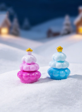 微景观简约现代创意卡通渐变圣诞树 雪地造景diy饰品迷你树脂摆件