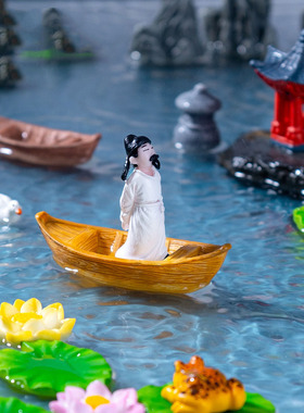 微景观创意漂浮木船竹筏鱼缸水族造景 DIY装饰品迷你微缩小摆件