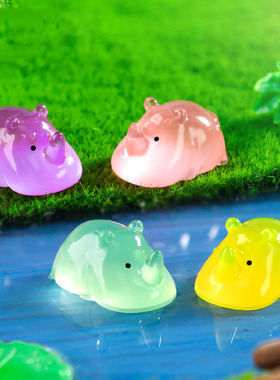 跨境新品微景观创意夜光小犀牛公仔动物 DIY装饰品迷你树脂小摆件