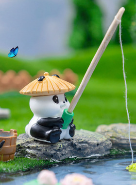 微景观树脂工艺品创意垂钓青蛙熊猫公仔动物造景 DIY饰品迷你摆件