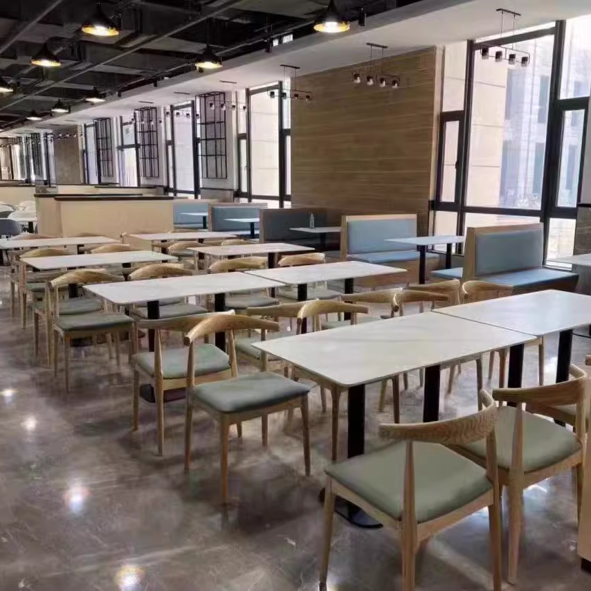 学校员工食堂桌椅汉堡炸鸡店商用奶茶小吃快餐店餐饮岩板桌椅组合 - 图0