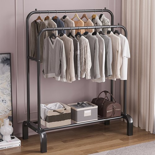 晾衣架落地可移动挂衣杆碳钢置物衣帽架挂衣架晾晒架晾衣杆晾晒杆 - 图0