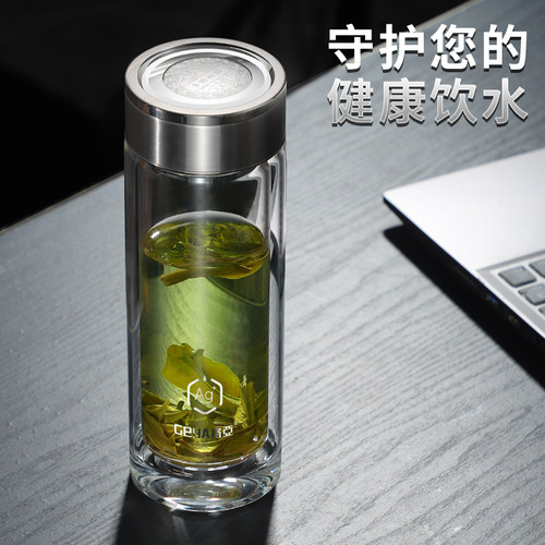格亚抗菌商务玻璃杯双层玻璃耐高温杯子办公中式茶杯送礼高档水杯 - 图2