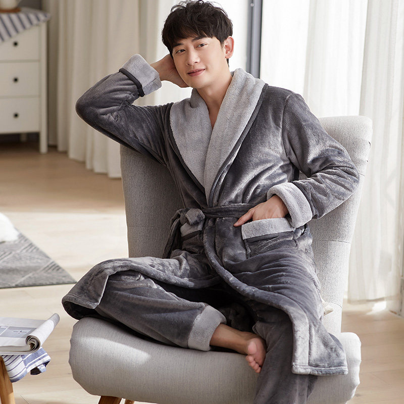2020新款男冬季加绒珊瑚绒长款睡袍 迅尔美睡衣/家居服套装