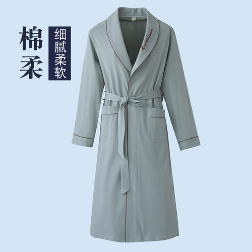 睡袍男纯棉睡衣吸水和服浴衣男士浴服长袍裕袍全棉酒店浴袍春秋款 - 图0