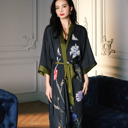 Летняя пижама, шелковый сексуальный осенний длинный банный халат, японское кимоно, 2024 года