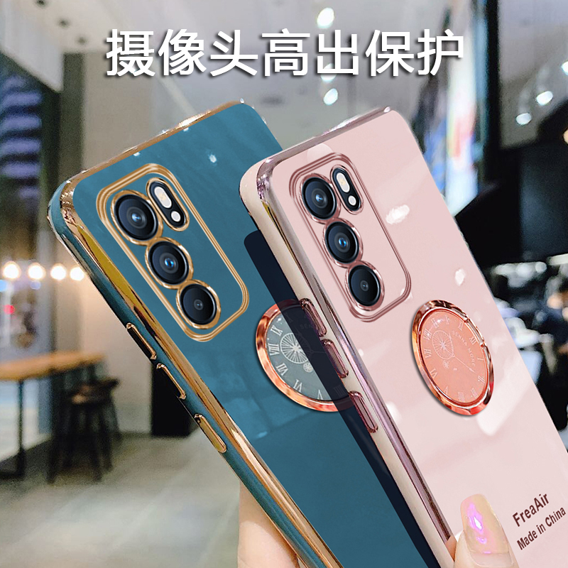 适用opporeno6手机壳创意时钟指环支架reno6pro全包镜头保护套5G防摔超薄硅胶软壳网红ins男女款高档可爱潮牌 - 图2