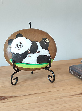 手绘熊猫装饰摆件丙烯石头画桌面饰品可爱书房客厅创意礼品送闺蜜